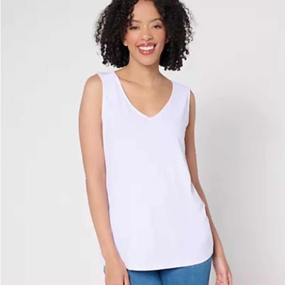 Susan Graver Smoothing White V-Neck Tank Top sz Med New